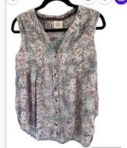 Knox Rose Top Size XL Pink Blue Floral Paisley Sleeveless Smocked Top Boho - £13.41 GBP