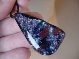 (#DL-1205) Dichroic Fused Glass Pendant Jewelry Purple Green Pink - £35.86 GBP
