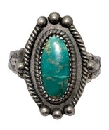 Vintage Southwestern Sterling Silver 925 Oval Turquoise Rope Style Ring ... - $48.95