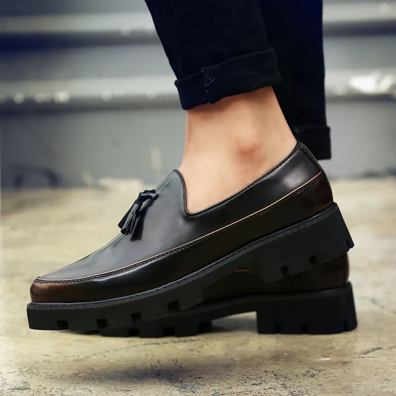 Casual Shoes Men slip on round Leather Shoes slip on Fashion Tooling Bus... - $54.59