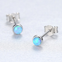 Mini Sterling Silver Opal Stud Earrings Simple And Fresh Round Opal Women&#39;s Ear- - £13.58 GBP