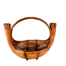 Vintage Rattan Boho Oval Gathering Basket Handmade - £19.47 GBP
