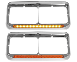 2x Partsam Polished Silver Plastic Headlight Bezel w 12&quot; Amber LED Light Strip - £57.52 GBP