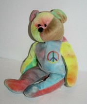 TY Beanie Babies Teddy Bear Peace Plush Stuffed Tie Dye Colors Blue Soft... - $18.39