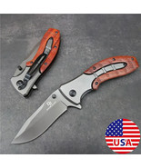 8” Folding Knife Brown Wood Handle Tactical Army Survival Pocket Blade H... - £14.39 GBP