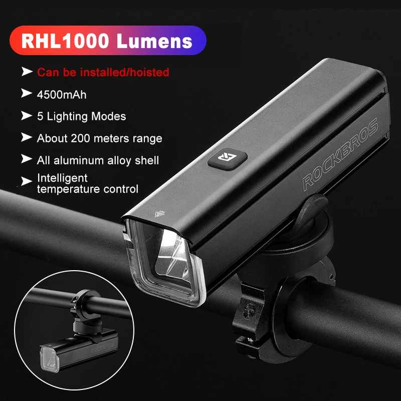 ROCKBROS 400-1000 Lumens Bike Headlight Cycling Flashlight Rechargeable - £18.02 GBP+