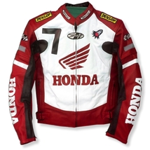 Honda Red Dunlop Branded Racing Motorcycle Leather Jacket Motorbike Riding Jack - £135.51 GBP