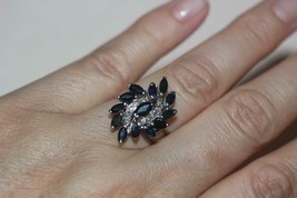 Vintage 14K White Gold Sapphire &amp; Diamond Accent Marquise Swirl Ring Size 7.5 - £290.42 GBP