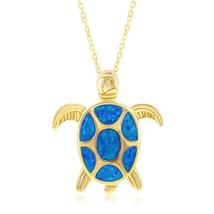 Sterling Silver Blue Inlay Opal Turtle Pendant - Gold Plated - £59.09 GBP