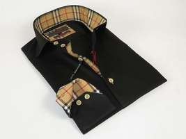 Men's AXXESS Turkey Sports Dress Shirt 100% Soft Cotton High Collar 923-04 Black image 7
