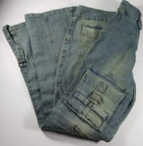 (Y24B4) VTG Joe Boxer Flare Pockets &amp; Straps Junior Woman Blue Jeans Size 11 - £99.62 GBP
