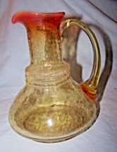 Vintage Yellow Orange Crackle Art Glass w/Handle-7 inches tall - £13.70 GBP