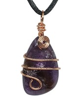 Amethyst Necklace Pendant Copper EMF Coil Real Amethyst Wrapped Gemstone Cord Uk - £7.76 GBP