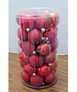 Christmas Tree Glass Ornaments All Red Textures Round Glitter Stripe Han... - $14.03