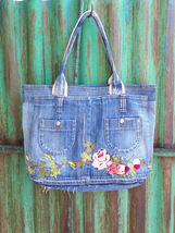 Women&#39;s handmade summer bag made of denim in patchwork style for every day. - £71.68 GBP