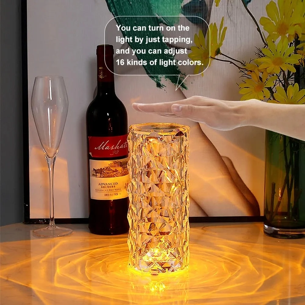 Play 16/3 Colors Crystal Table Lamp Touch Remote Diamond Rose Lamp Room Decor At - $29.00