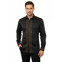 Men CEREMONIA Turkey Shirt 100% Cotton Fancy Rhine Stones #TSV 15 Black Slim Fit image 5