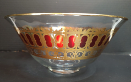 Vintage Culver Gold &amp; Cranberry Scroll Serving Bowl Chips Punch Mid Cent... - $56.09