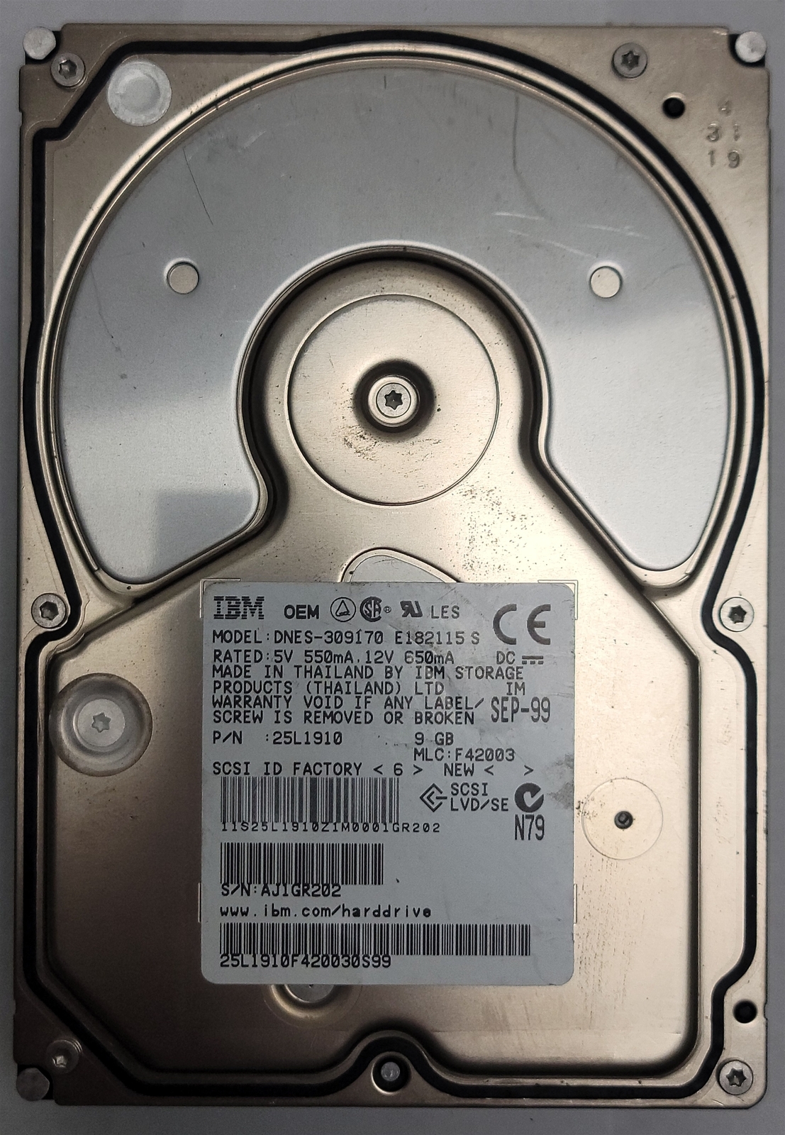 IBM DNES-309170-E182115S HDD, 9 GB, SCSI , 3.5&quot;- Tested w/pics - $48.97