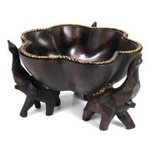 Triumphant Elephant Carved Rain Tree Wooden Bowl - £25.01 GBP