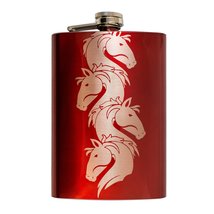 8oz RED 4 Horses Flask L1 - $21.55