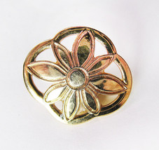 Pretty Vintage Costume Gold Floral Flower Lapel Pin Brooch - Marked &quot;T&quot; - £9.72 GBP