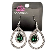 Paparazzi Pierced Earrings Silvertone Clear Green Rhinestones Teardrops NWT - £3.97 GBP