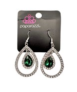 Paparazzi Pierced Earrings Silvertone Clear Green Rhinestones Teardrops NWT - $4.95