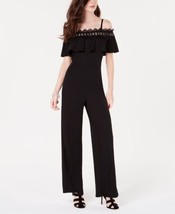 BCX Juniors Ruffled Cold Shoulder Jumpsuit Color Black Size 1 - £33.81 GBP