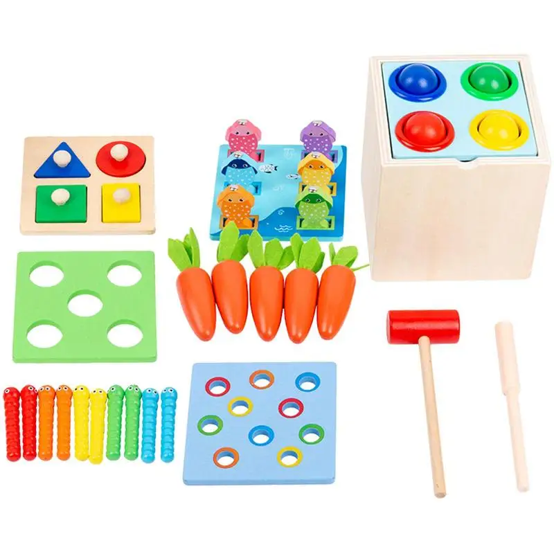 Montessori 5 In 1 Toy Wooden Play Kit Montessori Toy Magnetic Fishing Pulling - £27.29 GBP+