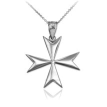 Polished Sterling Silver Maltese Cross Pendant Necklace - £15.62 GBP+