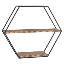 47th &amp; Main Hexagon Wood and Metal Wall Shelf, 24&quot; L x 21&quot; W x 6&quot; H, Beaded - £48.90 GBP