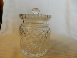 Vintage Clear Glass Canister With Thatched Engravings, Starburst at Bottom - $80.00