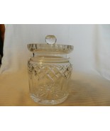 Vintage Clear Glass Canister With Thatched Engravings, Starburst at Bottom - £62.54 GBP
