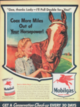 Vintage 1943 Mobilgas Friendly Service Lady Feeding Horse An Apple Adver... - £5.10 GBP