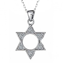 Authenticity Guarantee 
Diamond Jewish Star of David Pendant Rolo Necklace 16... - £405.95 GBP