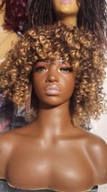 Hanne Afro Curly Wig with Bangs Short Kinky Curly Wig for Women Ombre Blonde... - £15.55 GBP