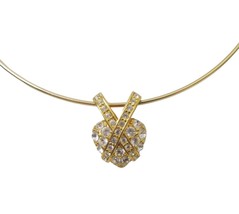 Vtg NOLAN MILLER  Cross Gold Rhinestone Heart Slide Pendant Wire Choker Necklace - £20.57 GBP