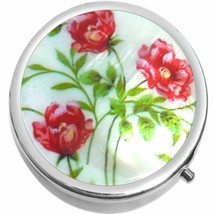 Red Roses  Medicine Vitamin Compact Pill Box - £9.38 GBP