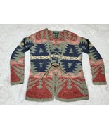 LAUREN RALPH LAUREN Cardigan Petite Southwestern Exc. Hand Knit Cotton Linen VTG - £110.18 GBP