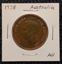 1938 Australia Large Bronze Penny King George 6th Almost Uncirculated - $5.05