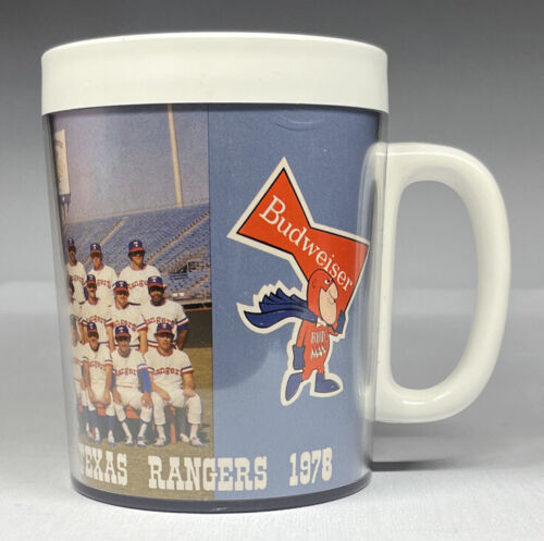 Texas Rangers Thermo Serv Plastic Coffee Cup MLB Bud Man Budweiser 1978 Vintage - $12.50