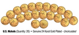 Lot Of 20 Nickels Uncirculated U.S. Coins Genuine 24K Gold Plated Five Cents - £9.72 GBP