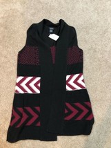 RUE21 Open Cardigan Crochet Sweater Duster Sz S Ivory Burgandy Black BOHO - £11.18 GBP