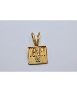 Vintage Solid 10K Yellow Gold TENET Natural Diamond Square Pendant Charm... - £165.43 GBP