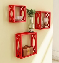 Wall Mounted Shelves for Living Room - Set of 3 (Red) - £48.12 GBP
