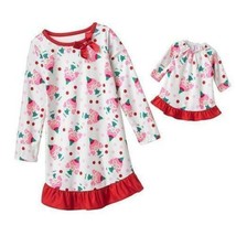 Girls Pajamas Christmas Elf White Red Nightgown &amp; Doll Gown 2 Pc Fleece-size 4 - £15.87 GBP