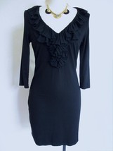 White House Black Market Knit Dress S Pleated Chiffon Ruffle Detail 3/4 ... - $29.99