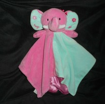 Okie Dokie Pink &amp; Blue Elephant Rattle Security Blanket Stuffed Animal Plush Toy - £36.52 GBP