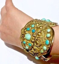 BIG Antique Bracelet with Untreated Sugar Loaf turquoise sterling yellow gold - £4,708.20 GBP